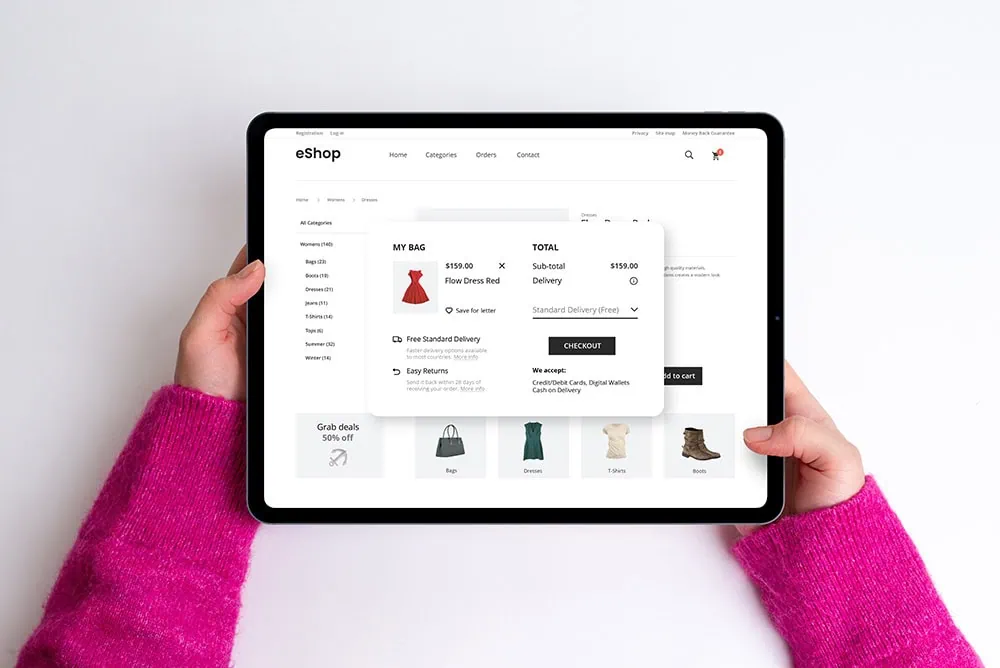 Shopping on a tablet for clothes