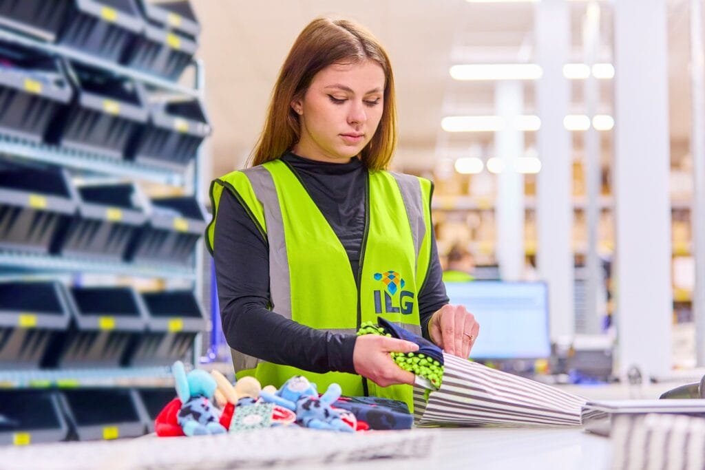 Scamp and Dude packing in warehouse