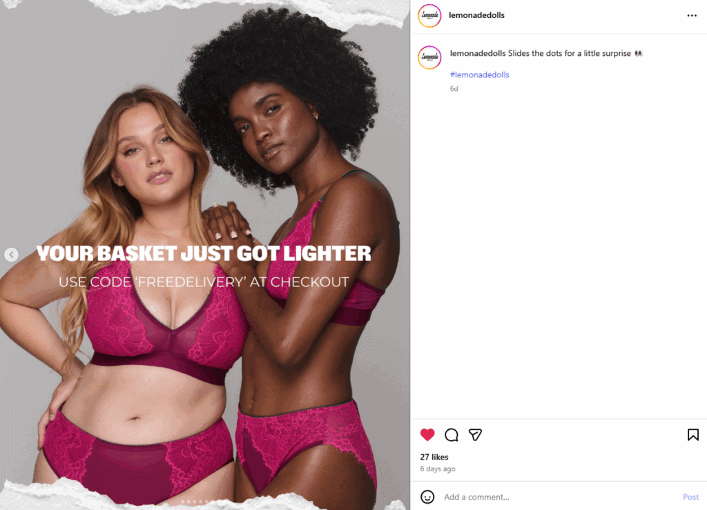 Lemonade Dolls instagram post showing a discount code