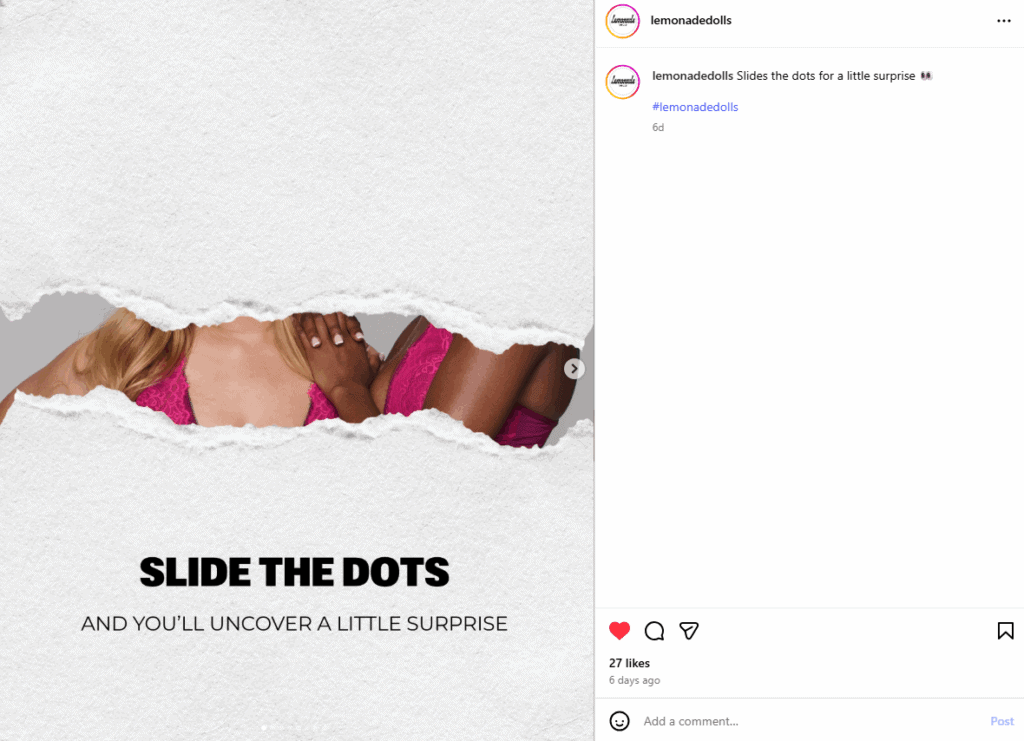 Lemonade Dolls 'swipe to reveal discount' instagram post